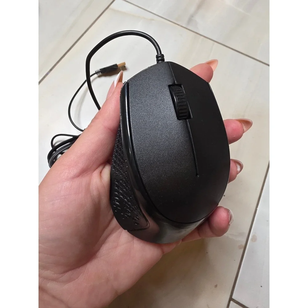 Black Wired Optical USB Computer Mouse Ergonomic Textured Grip MO-205U F3‎